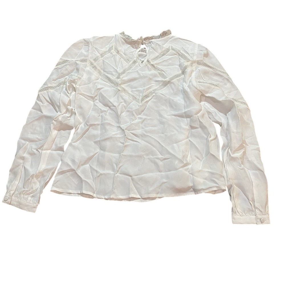 Madewell NWT Lace Insert Mock neck Top White Cream Size Small Silky - Picture 8 of 12